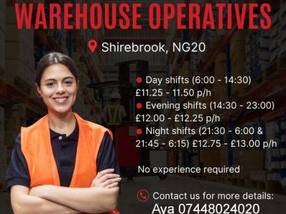 Warehouse operators in Shirebrook are urgently needed (ID:10724)
